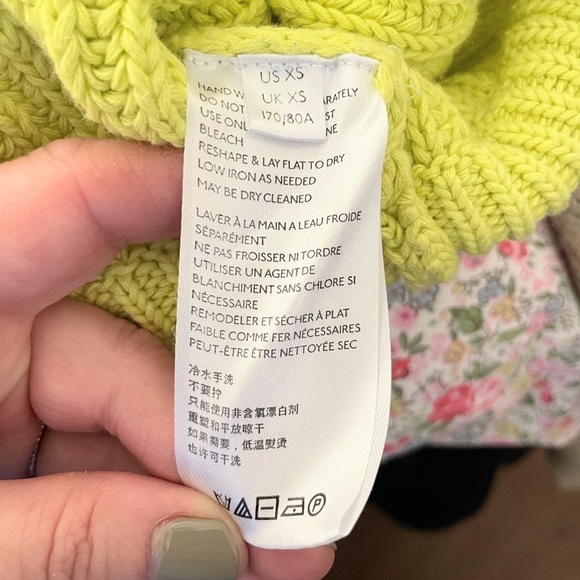 Free People Emmy Sweater Acid Lime Mock Neck Dolman Sleeve Ribbed Knit XS - Picture 7 of 8